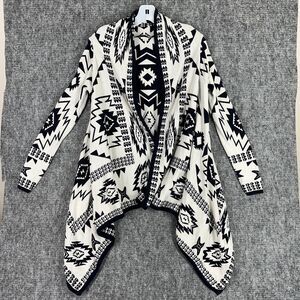 Divided‎ Sweater Womens Small Black Cardigan Wrap Open Front Aztec Southwestern
